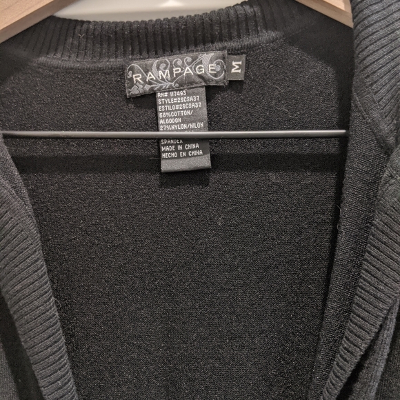 Black Short-Sleeve Sweater with Tie at Waist - Picture 2 of 3